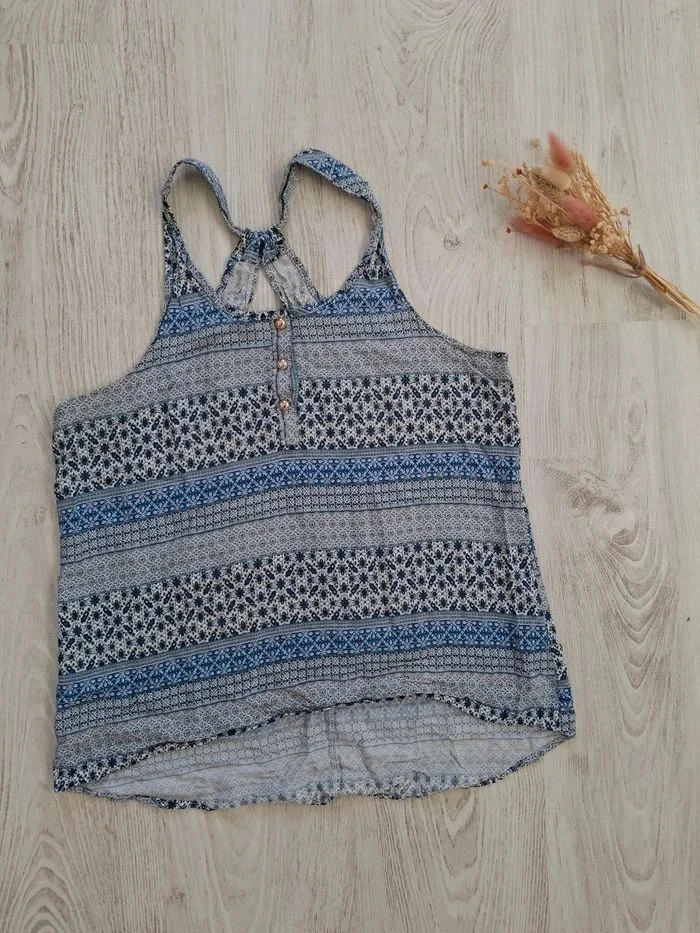 💙 Superbe halter/top sin mangas de mujer bohemio fluido azul/blanco CH Fashion – Talla XS/S 💙 – photo 2